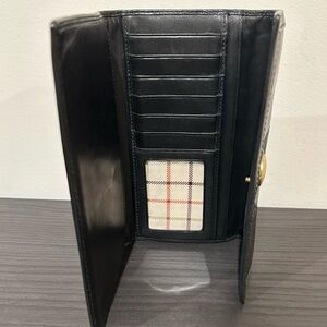 COACH Tattersal Interior Design logo black leather trifold wallet EUC